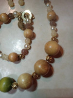 Necklace Bracelet Earring Set. Wood Faux Pearls and Beads
