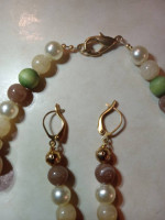 Necklace Bracelet Earring Set. Wood Faux Pearls and Beads