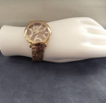 LST 3 6 9 12 Gold/Copper Watch with rhinestones, snake skin look strap
