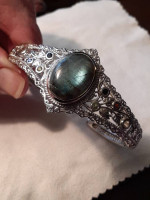 Cuff bracelet with labradorite and multi gemstones in Platinum Bond