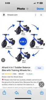 12" BALANCE  BIKE WITH TRAINING WHEELS  $40