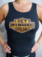 GET MILWAUKEE DRUNK BAR & SHIELD WOMEN'S MEDIUM BLACK BELLA TANK TOP!