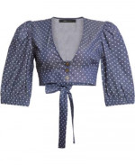NWT BCBG Max Azria Puff-Sleeve Polka Dot Cropped Top Dark Navy XS