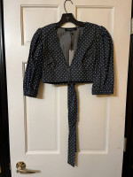 NWT BCBG Max Azria Puff-Sleeve Polka Dot Cropped Top Dark Navy XS