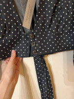 NWT BCBG Max Azria Puff-Sleeve Polka Dot Cropped Top Dark Navy XS