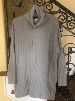 * LOFT Lou & Grey light gray ribbed cowl-neck Tunic Top/Sweater *