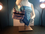 Synthetic Small Striped Top-Handle Handbag with Feet: 9" H x 7" L x 4.