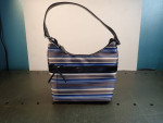 Synthetic Small Striped Top-Handle Handbag with Feet: 9" H x 7" L x 4.