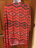 New Women’s L/XL Sheer Coral Print Kimono Top with Fringe
