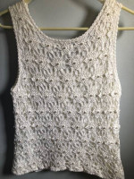 Vintage Liz Claiborne Large Cotton Crochet & Pearls Top