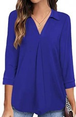 Newchoice Women's Collared V Neck 3/4 Sleeve Top - NEW - Medium