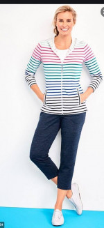 $92 Talbots Everyday Stripe Hoodie XS Top Shirt Zip Yoga
