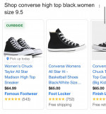 CONVERSE high top black women size 9.5 size 7.5 Mens