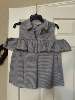 Michael Kors Pinstripe Cold Shoulder Top Size Medium