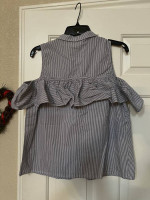 Michael Kors Pinstripe Cold Shoulder Top Size Medium