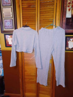 Casual ribbed two pieces set The neck long sleep crop top and pants