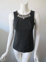 CAbi #508 Dark Gray Rhinestone Bead Embellished Sleeveless Top Tank 4