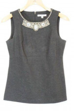 CAbi #508 Dark Gray Rhinestone Bead Embellished Sleeveless Top Tank 4