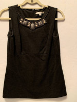 CAbi #508 Dark Gray Rhinestone Bead Embellished Sleeveless Top Tank 4