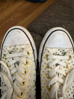 Used Gold polka dot low top Converse women 8.5