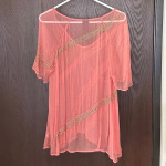 Free People New Romantics Gold Beaded Pink Sheer Womens Size Small Boho Top