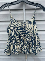 CROP TOP RUFFLE TOP NAVY/TAN SZ XS