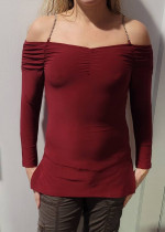 Maroon Long Sleeved Cute Off the Shoulder Top by Wet Seal Size S