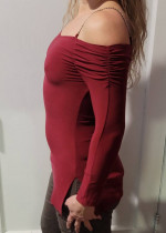 Maroon Long Sleeved Cute Off the Shoulder Top by Wet Seal Size S
