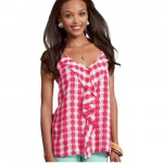 CAbi Amour Cami Medium Pink White Ruffle Check Front Tank Top #341