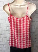 CAbi Amour Cami Medium Pink White Ruffle Check Front Tank Top #341
