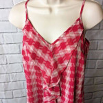 CAbi Amour Cami Medium Pink White Ruffle Check Front Tank Top #341