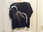 Vintage black and silver short sleeve v-neck sequin top size Large