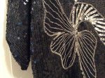 Vintage black and silver short sleeve v-neck sequin top size Large
