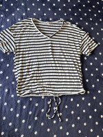 Green Envelope Black and White Striped Top, Size L