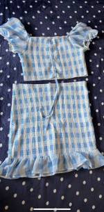 No Boundaries Light Blue Stretchy Gingham Top And Skirt Set, Size L For Both