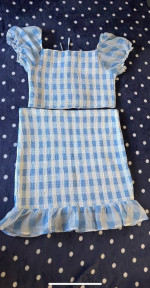 No Boundaries Light Blue Stretchy Gingham Top And Skirt Set, Size L For Both