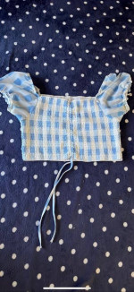 No Boundaries Light Blue Stretchy Gingham Top And Skirt Set, Size L For Both