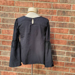 True Destiny Tunic Top Womens Black Size Small Fringe Bell Sleeve
