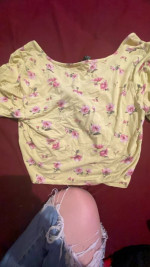 Yellow flower print crop top.