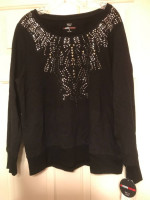 Ladies black embellished studded top XL NWT