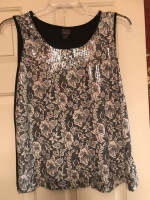 Ladies b&w lace sequin tank top XL NWOT