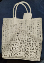 Tory Burch WHITE LATTICE PERFORATED DESIGN PVC NORTH/ SOUTH ALL SEASON