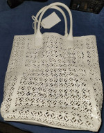 Tory Burch WHITE LATTICE PERFORATED DESIGN PVC NORTH/ SOUTH ALL SEASON