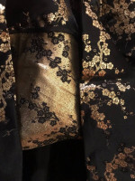 Vintage Black and Gold Asian Dress- Nehru collar- long sleeves-zipper