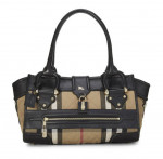 BURBERRY GENUINE BLACK HOUSE CHECK CANVAS MANOR SATCHEL LARGE