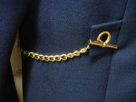 2 Piece Women's Size 10 Pantsuit Navy Blue With Gold Side Chain Accent