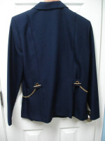 2 Piece Women's Size 10 Pantsuit Navy Blue With Gold Side Chain Accent