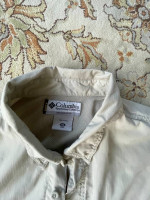 Men's XXL long sleeve button up Columbia Omni dry shirt beige EUC