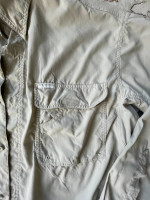 Men's XXL long sleeve button up Columbia Omni dry shirt beige EUC