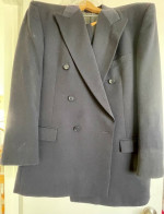 men's double breasted suit coat jacket and pants navy blue
